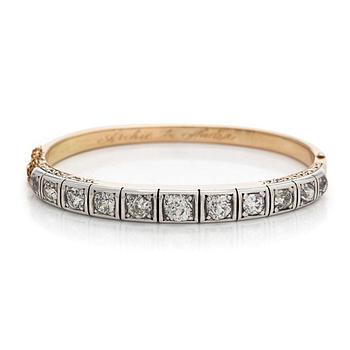 Armring, 14K guld/silver med gammalslipade diamanter, troligen England.