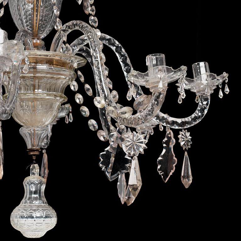 An Irish George III cut glass eight light chandelier, later part of the 18th century.
