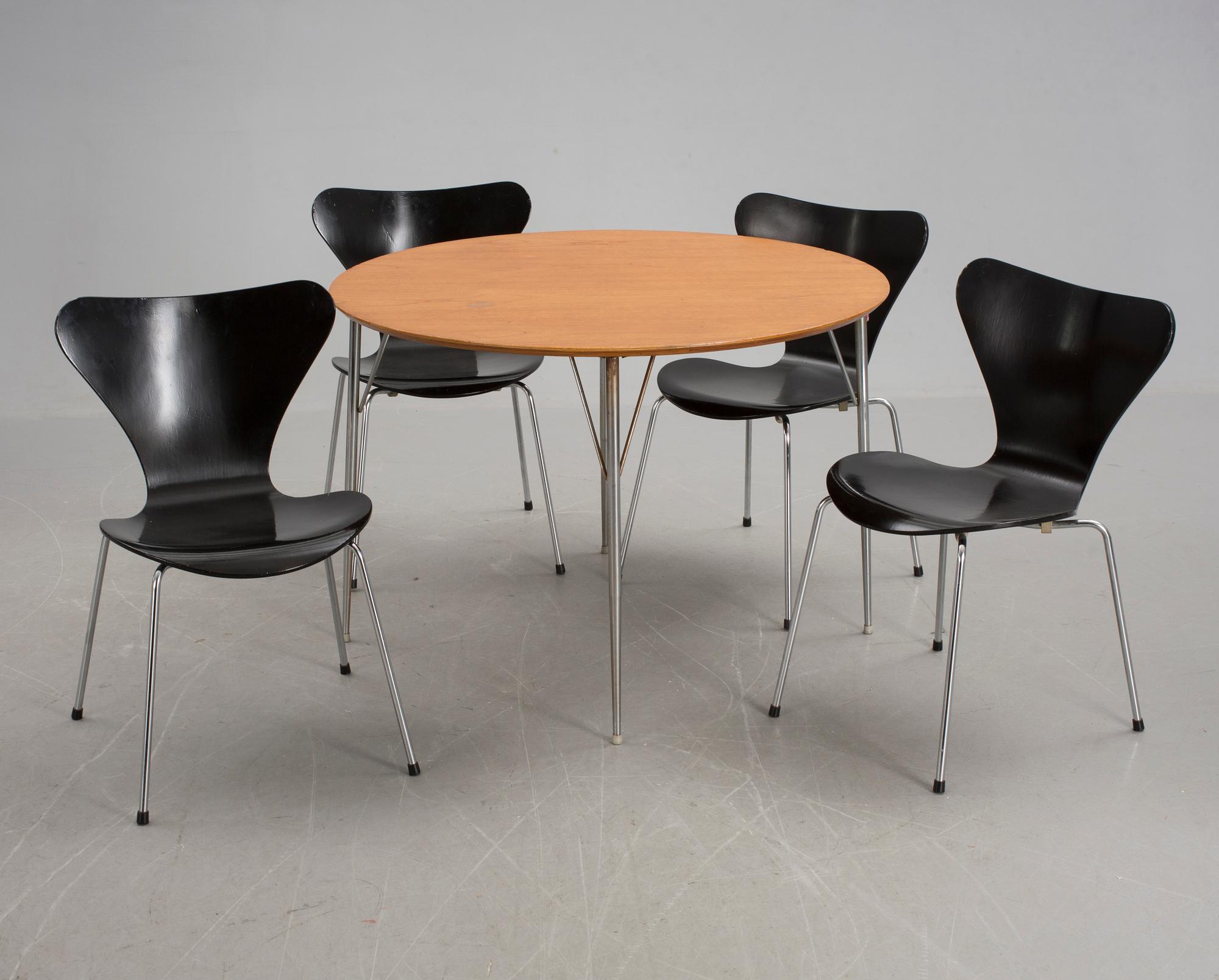 STOLAR, 4 st, "Sjuan", Arne Jacobsen och BORD, 1900-talets andra hälft.