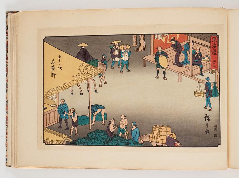 Ando Utagawa Hiroshige (1797-1858) efter, färgträsnitt. Japan, 1900-talets mitt. Album med 37 blad.