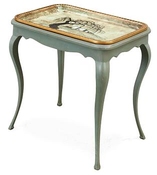 A Josef Ekberg painted creamware tea table, Gustavsberg 1930.