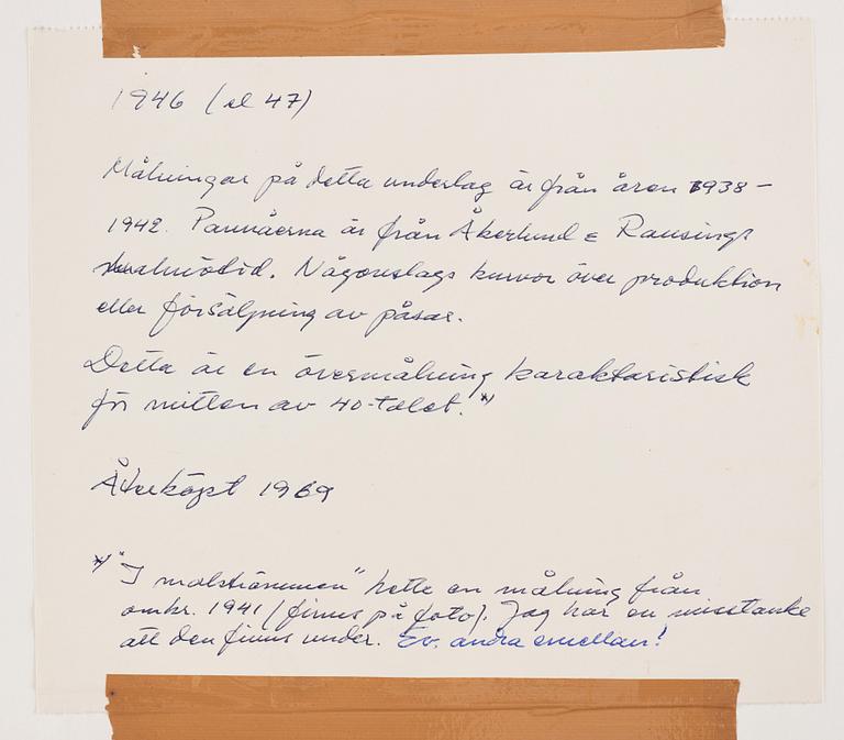 CO Hultén, gouache on paper laid on paper panel, signed and executed 1946.