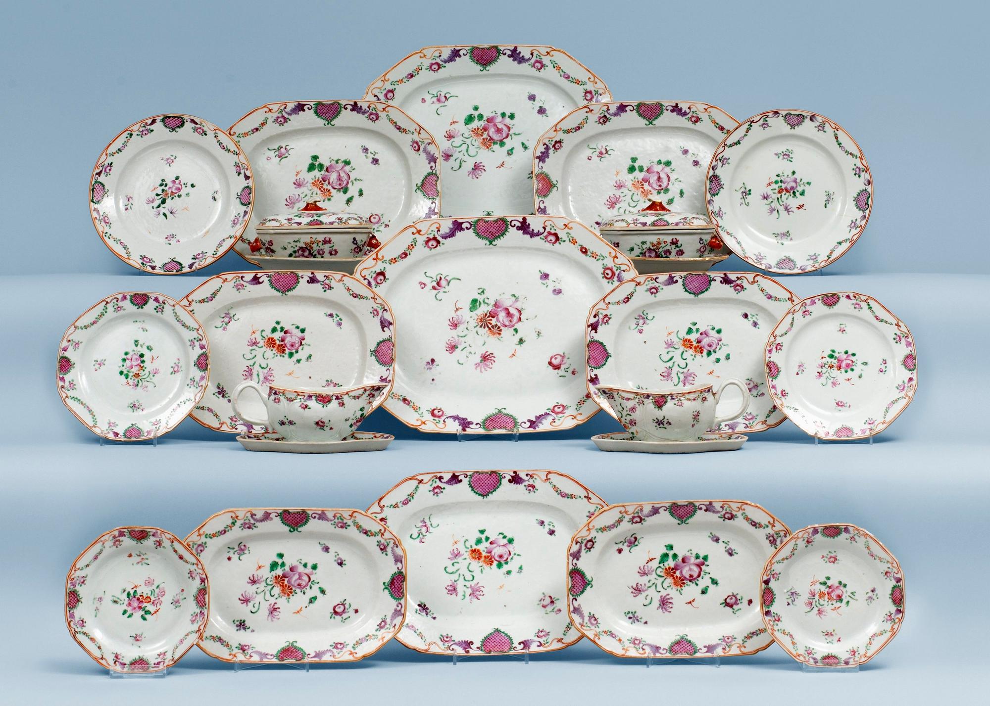 A famille rose dinner service, Qing dynasty, Qianlong (1736-95). (83 pieces).