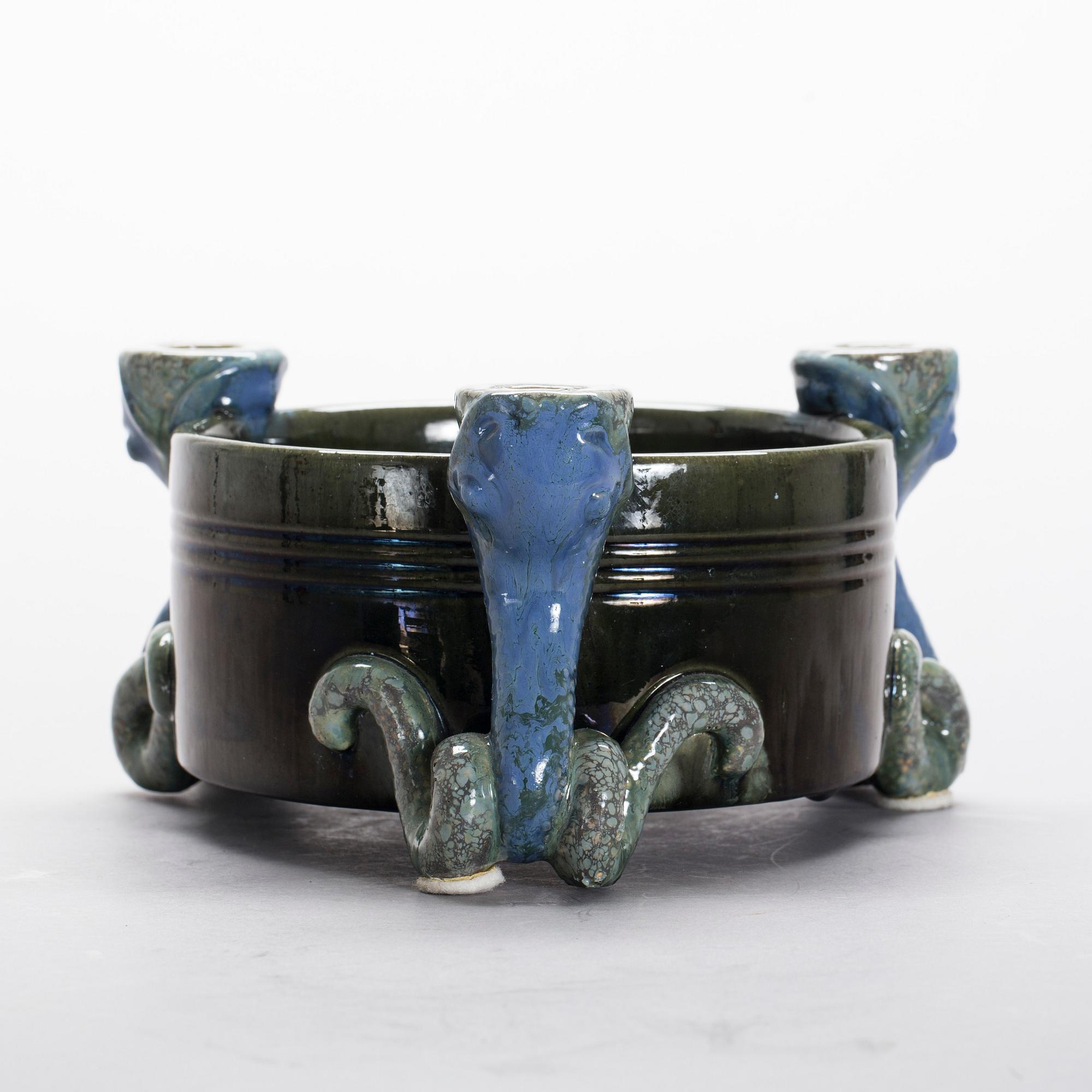 LJUSSTAKE/SKÅL, stengods, jugend. Michael Andersen & Söner, Bornholm.