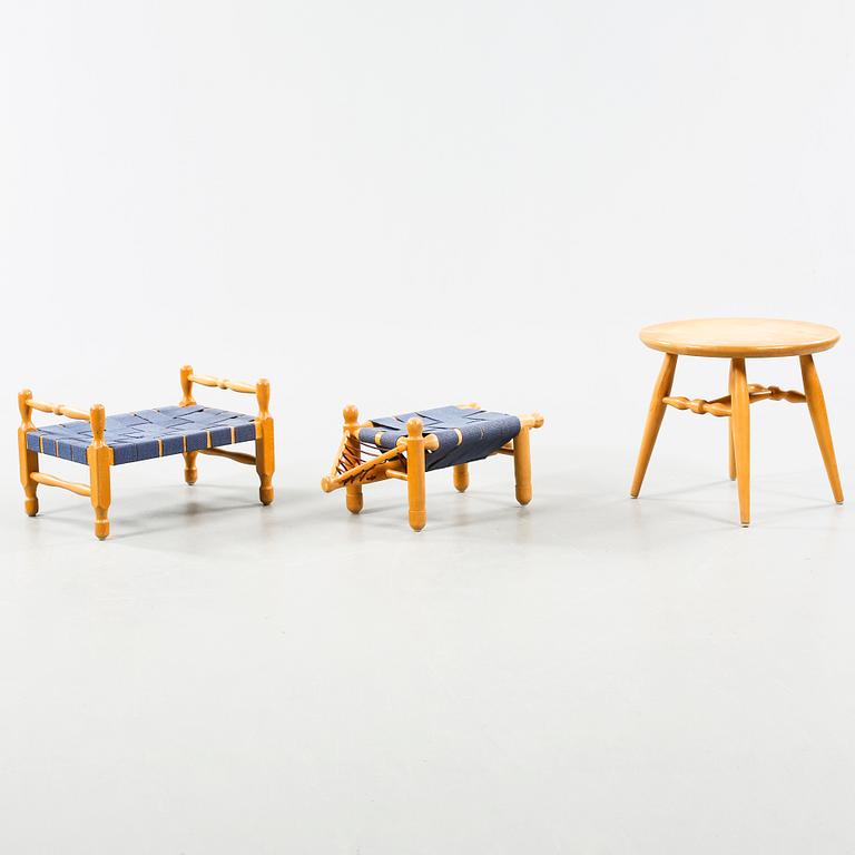 Two stools and a table designed by Erik Höglund for Boda Möbler in 1960s.