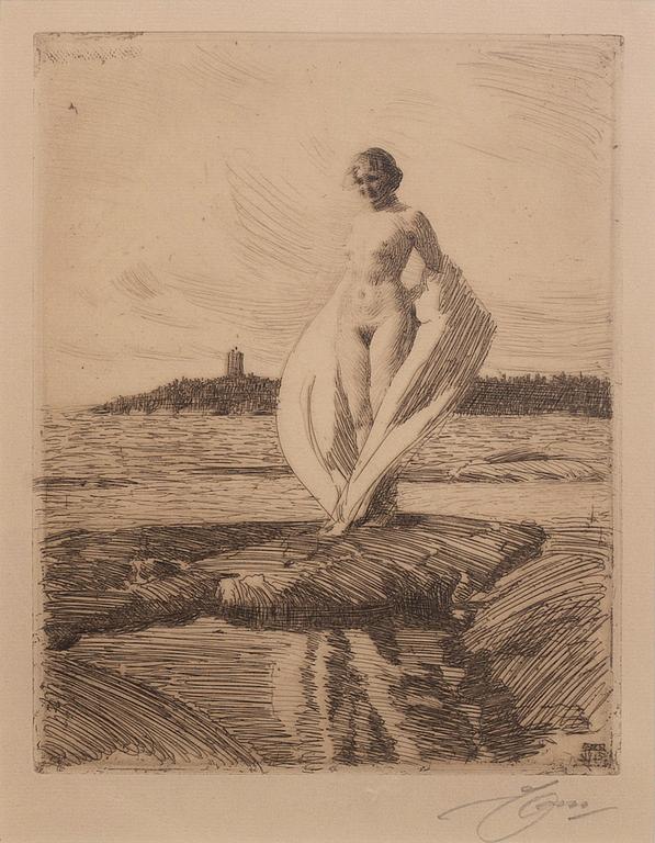 Anders Zorn, a signed etching from 1915.