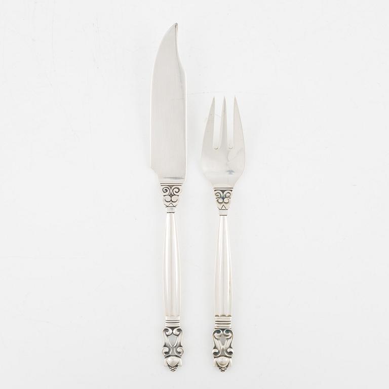 Johan Rohde, a set of silver fish cutlery, model 'Konge / Acorn', Georg Jensen, Denmark.