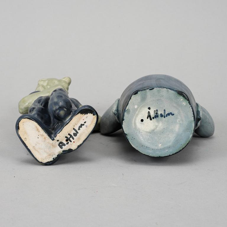 Åke Holm, two signed stoneware figurines.