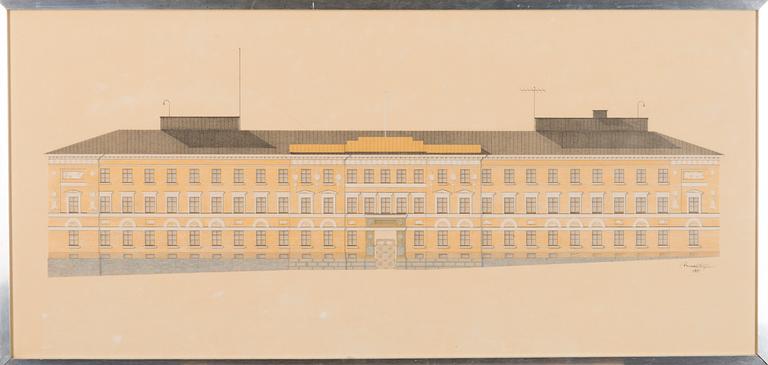 ARKITEKTRITNING, blandteknik, signerad och daterad 1981.