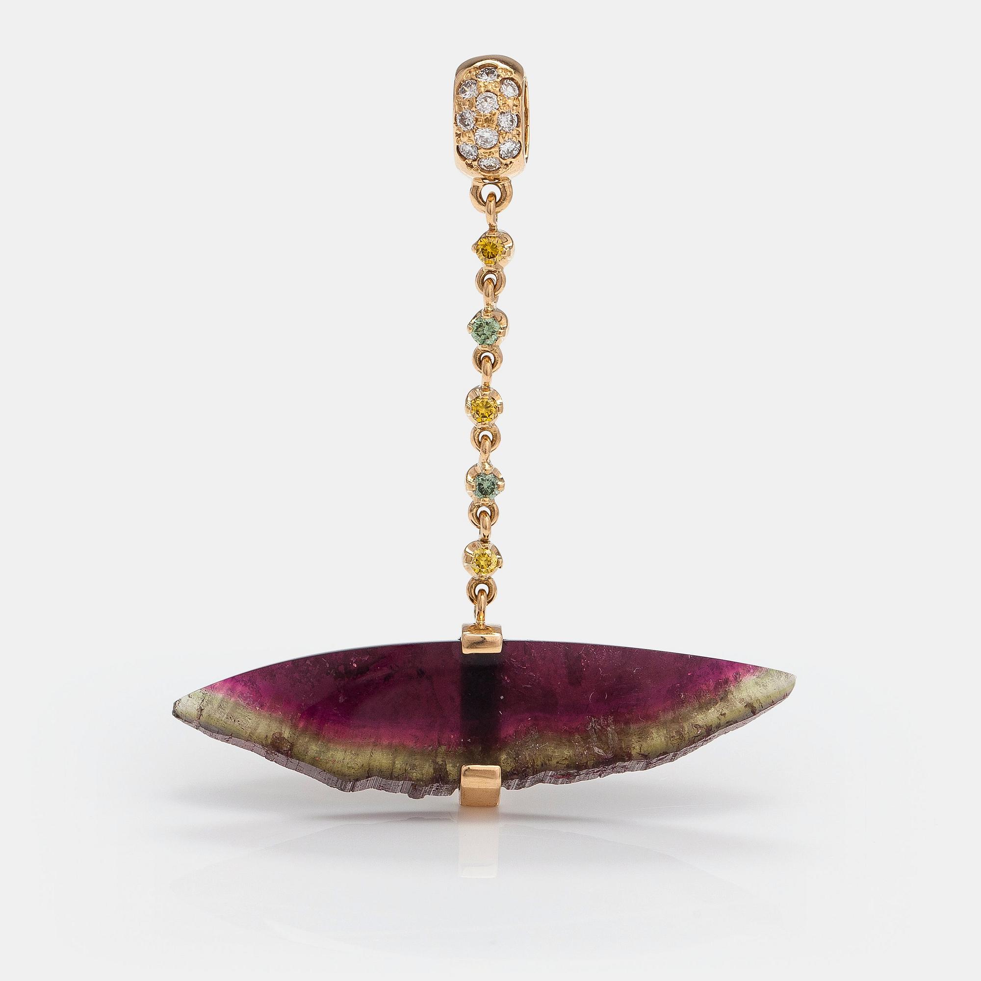 Hänge, 18K guld, turmalin och diamanter ca 0.48 ct tot. Ofelia Jewelry, Helsinkfors.