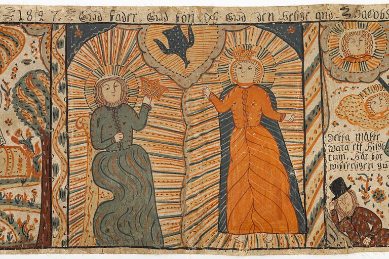 Bonadsmålning, Sydsverige, limfärg på papper, daterad 1827.