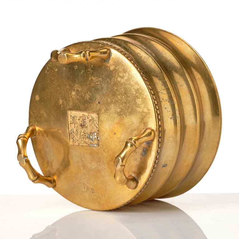 A gilt bronze tripod censer, Qing dynasty, possibly 18th Century.