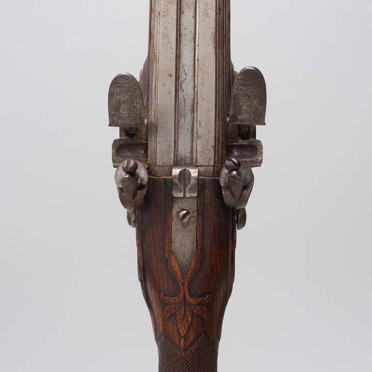 Flintlock gun, Swedish, double-barrelled, second half of the 18th century.