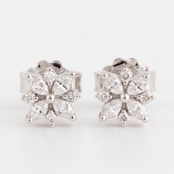 Brilliant-cut and marquise cut diamond earrings.