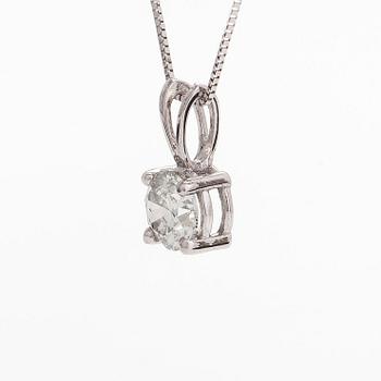 A 14K white gold necklace, with a brilliant-cut diamond pendant.