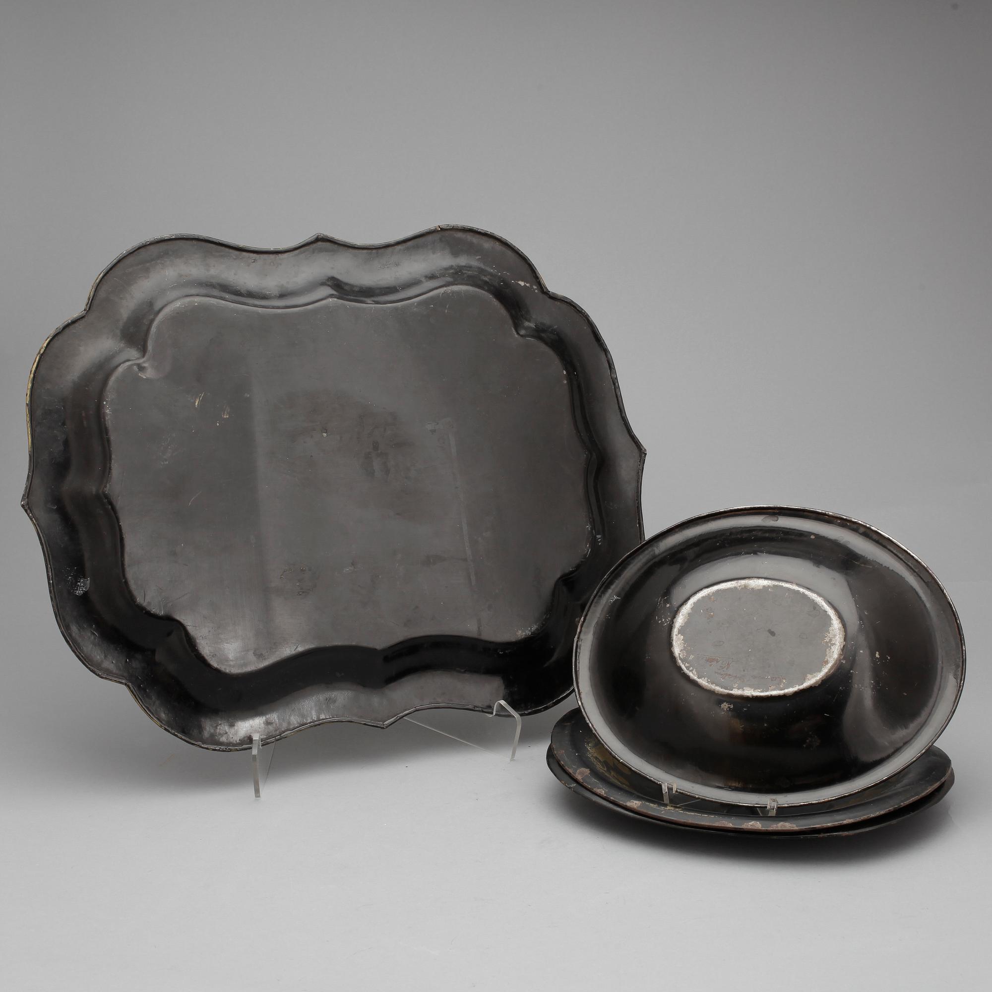 PARTI BRICKOR/SKÅLAR, 4 st. Plåt, 1800/1900-tal.