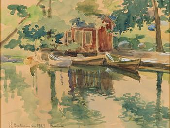 Hugo Backmansson, Cottage by the shore.