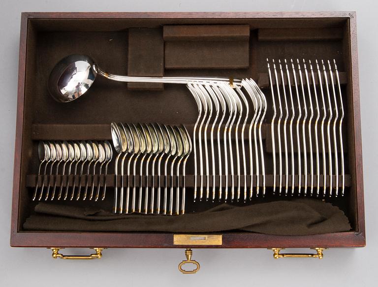 CHRISTOFLE 123-piece Aria Gold Ring Silver Plated Cutlery Set for Twelve persons.