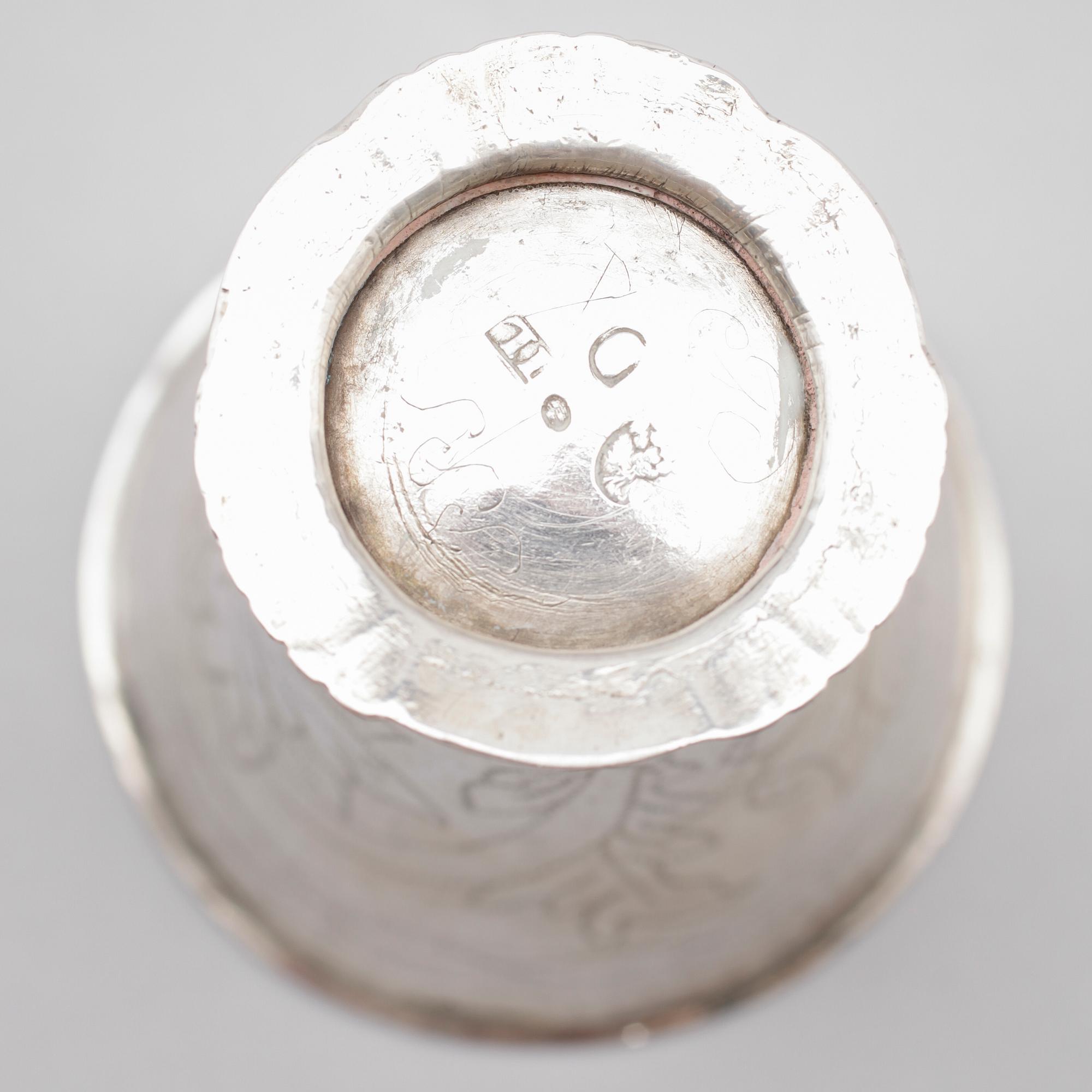 BÄGARE, silver, Johan Leffler, Falun 1762. Vikt ca 44 gram.