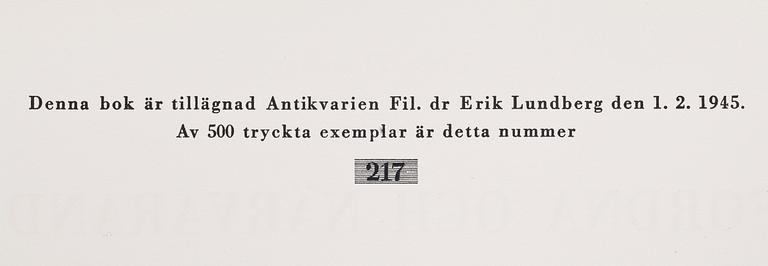 BOK, "Det fordna och närvarande Sverige", Stockholm 1946. Numr upplaga 217/500.