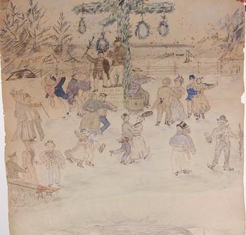 OKÄND KONSTNÄR, akvarellerad skiss, sign och dat. Strix, 1901.