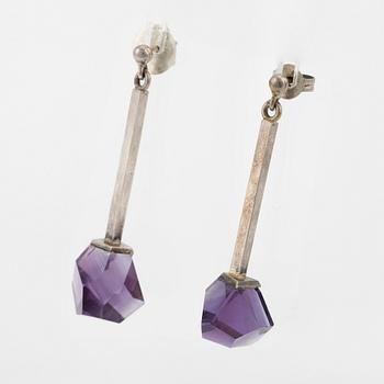 Rey Urban, a pair of earrings, sterling silver with amethyst, Stockholm 1984.