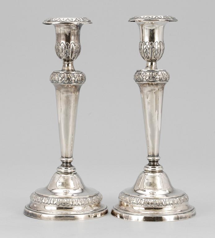 LJUSSTAKAR, silver, ett par, Sv importstmplr 1849, möjl Norge.