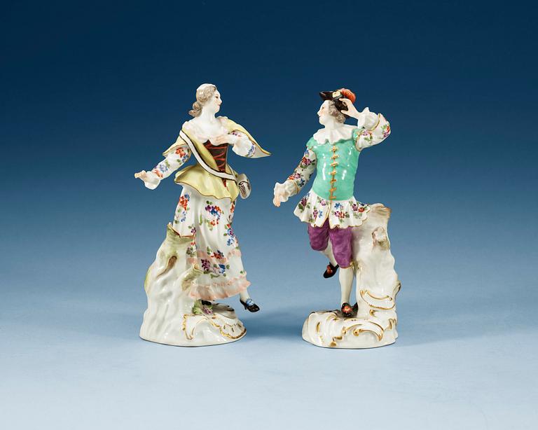 A set of two dancing figurines, Meissen, 1920's.