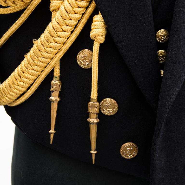 A Finnish naval officer's mess uniform and cape, second half of 20th Century.