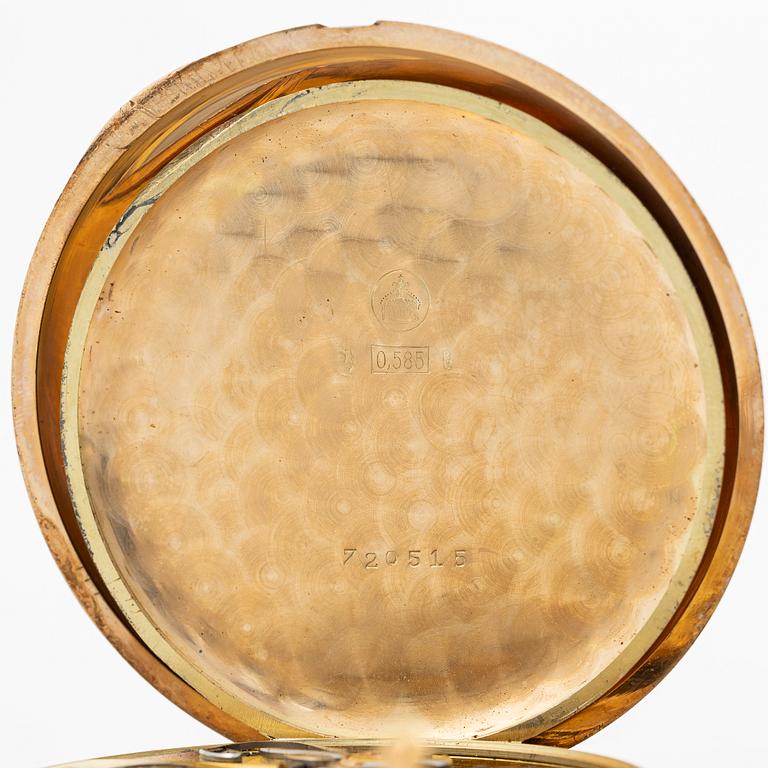 IWC, pocket watch, hunter, 14K gold, 52 mm.