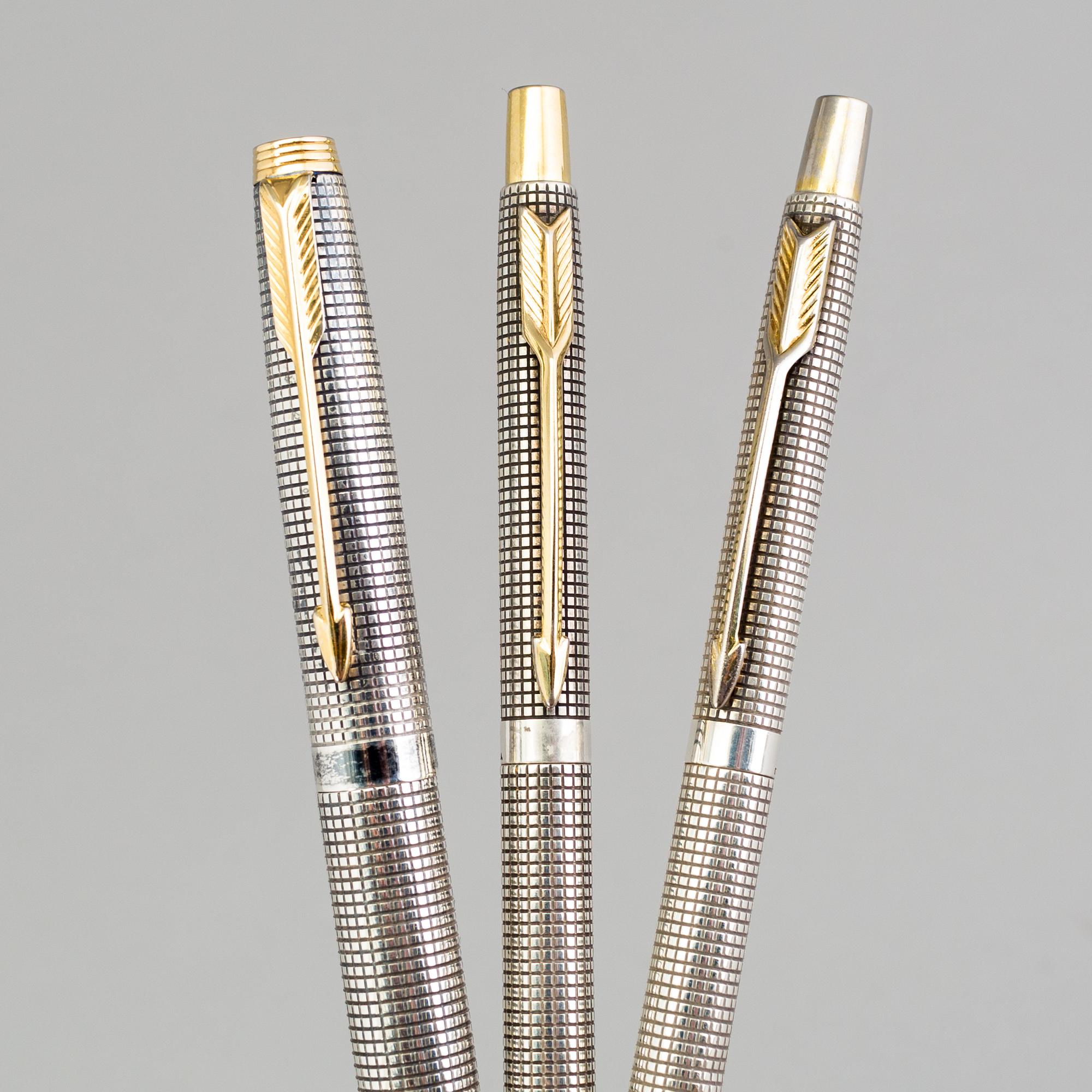 Three pens by Parker, silver.