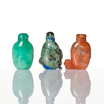 A set of six Chinese sculpted snuff bottles, 20th Century.