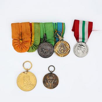 MEDALJER 5 st, delvis silver & guld.  Bl a Haile Selassie, Etiopien och Drottning Juliana. Guldvikt 18,5 gram.