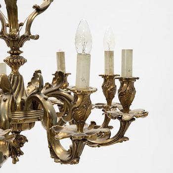 A mid 20h century rococo style brass chandelier.