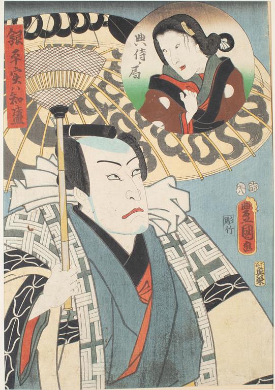 Utagawa Kunisada, träsnitt, fyra stycken.