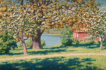 527. Johan Krouthén, Landscape with fruit trees in bloom.