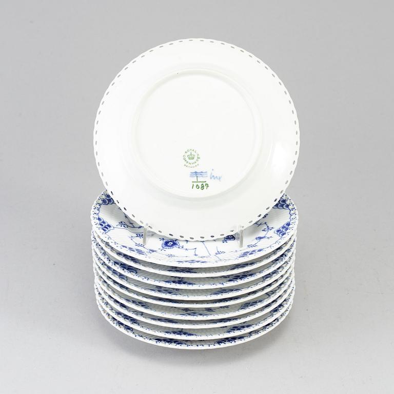 ROYAL COPENHAGEN, ten small porcelain plates 'Musselmalet Full Lace', Denmark.