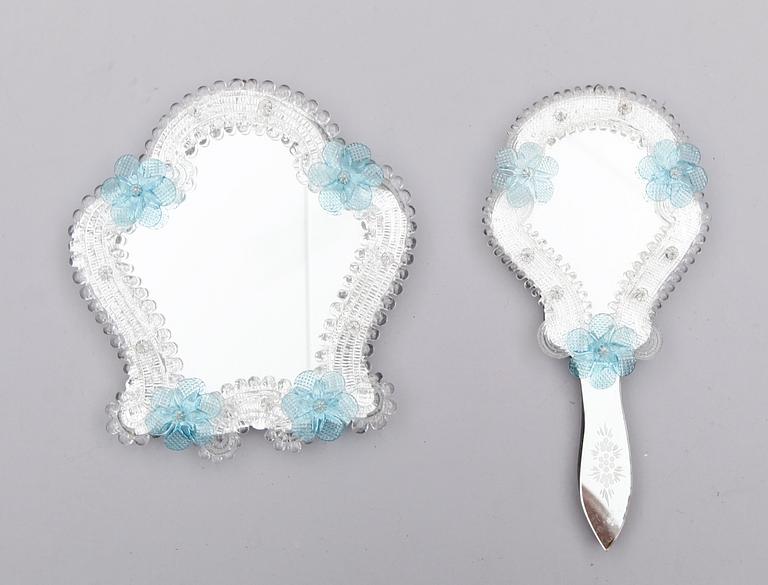 SPEGEL SAMT HANDSPEGEL, glas, Italien, 1900-talets mitt.