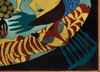 A Stig Lindberg and David Rosén enamel and oak sofa table, Gustavsberg and Nordiska Kompaniet, Sweden 1950's.