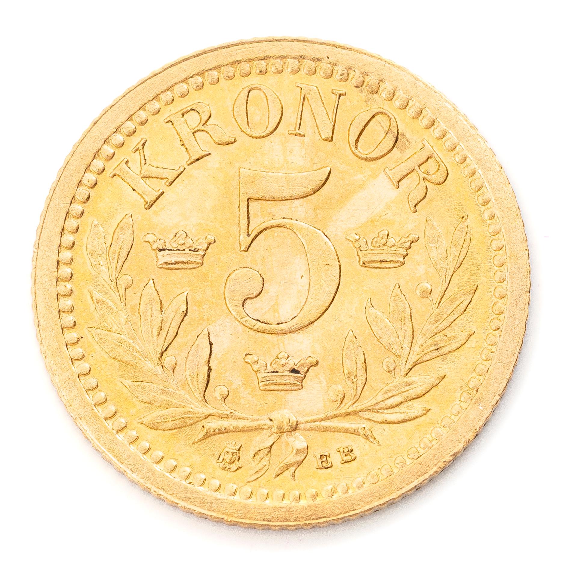 Guldmynt, Sverige, Oscar II,5 kronor, 1899.