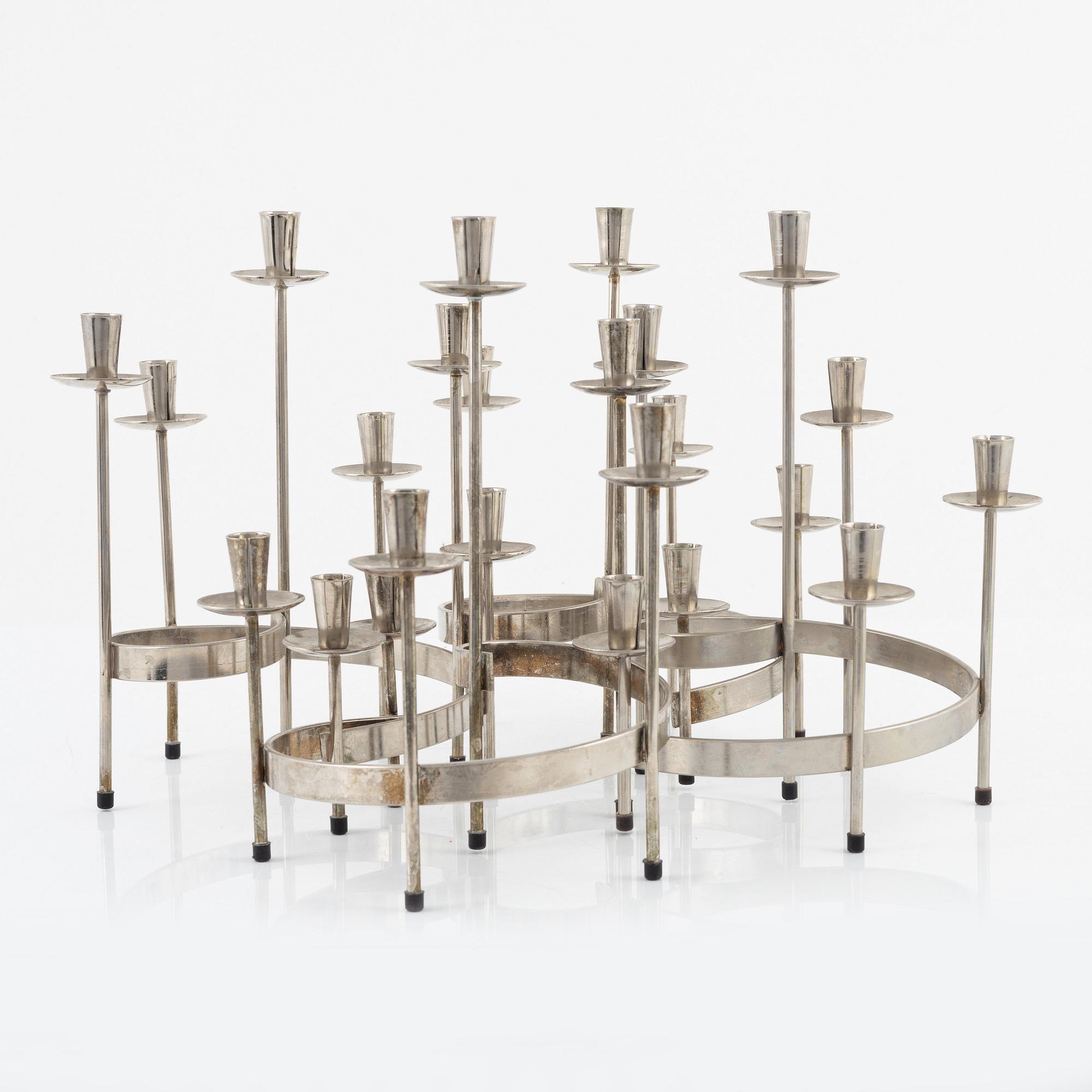 Harry Boström, kandelabrar, 4 st, vitmetall, 'Spiral', Bo Svensk.