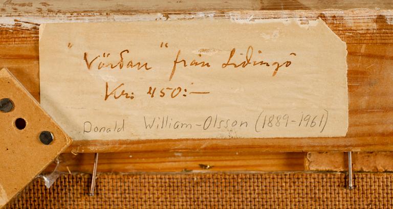 DONALD WILLIAM-OLSSON, olja på pannå, monogramsignerad.