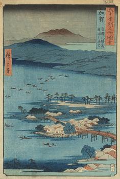 Ando Utagawa Hiroshige, a woodblock print in colours, mid 19th Century.