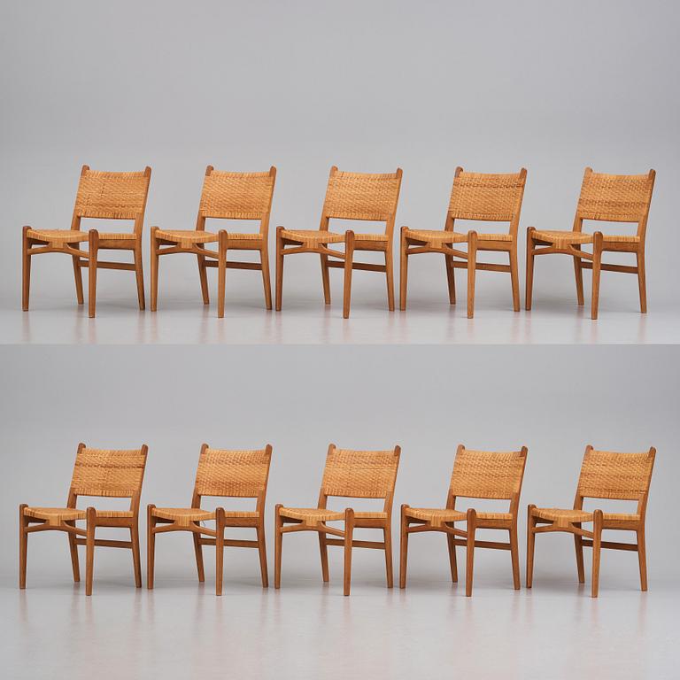 Hans J. Wegner, a set of 10 oak and rattan 'CH31' chairs, Carl Hansen & Son, Denmark 1950s.