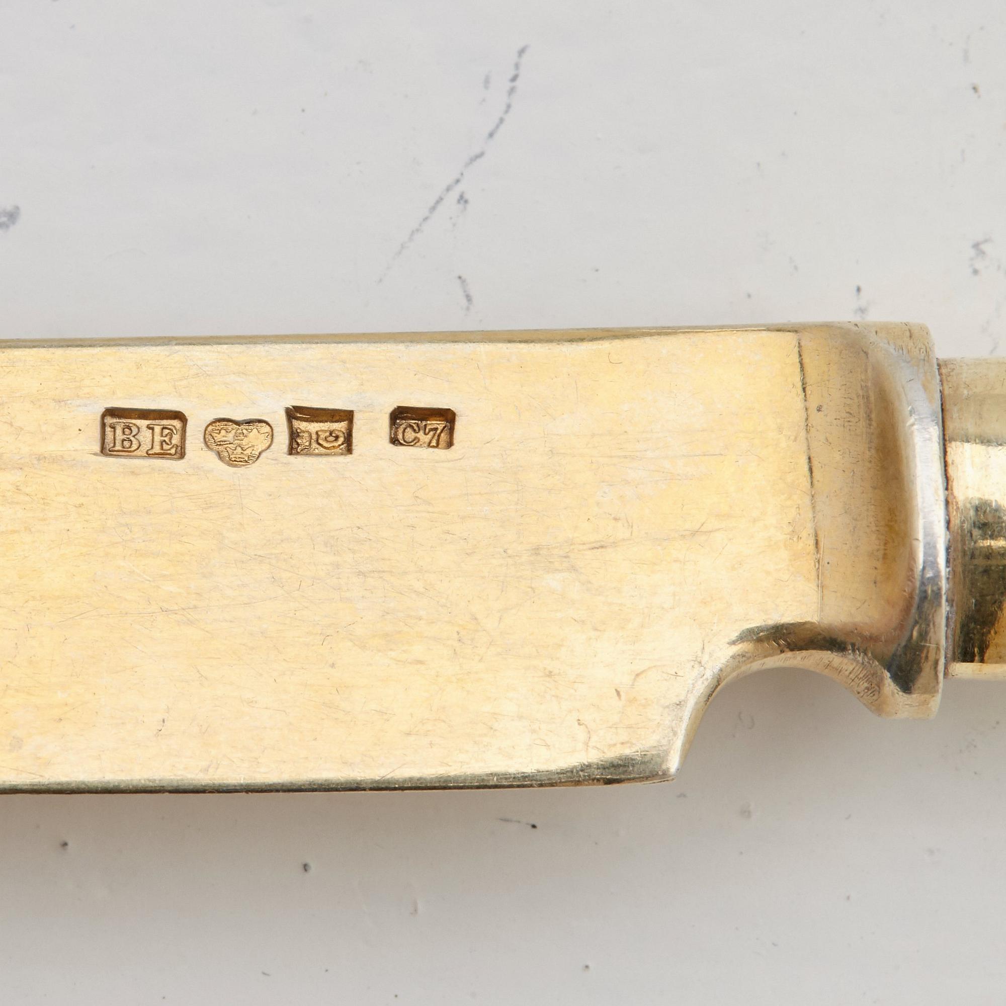 A Swedish 19th / 20th century 36 piece silver-gilt dessert-cutlery, mark of JP Gonvall, Stockholm 1818-1821 and.