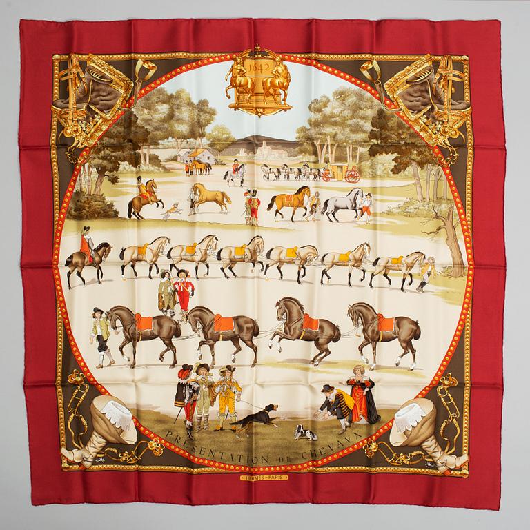 HERMÈS, a 'Presentation des Chevaux' silk scarf.
