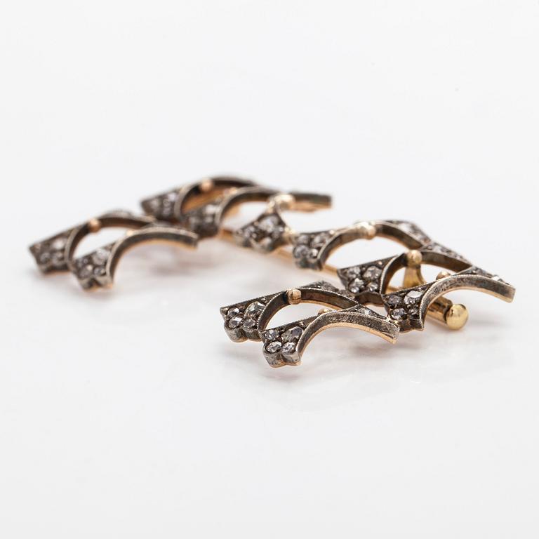 Rintaneula, 14K kultaa ja vanhahiottuja timantteja.