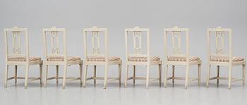 A set of six late Gustavian chairs after a model by Carl Wilhelm Carlberg, late 18th century.