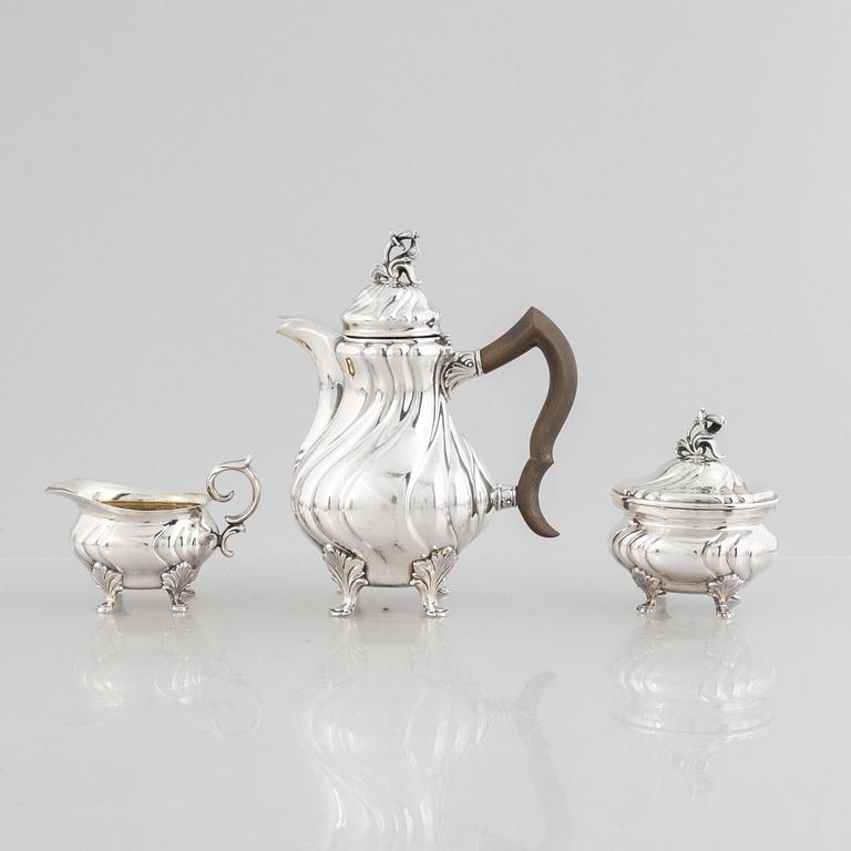 A three piece silver coffee set, mark of CG Hallberg, Stockholm 1944-1946.