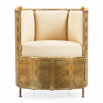 111. Mats Theselius, A Mats Theselius 'El Dorado' brass, birch and leather armchair, Källemo, Sweden post 2002.